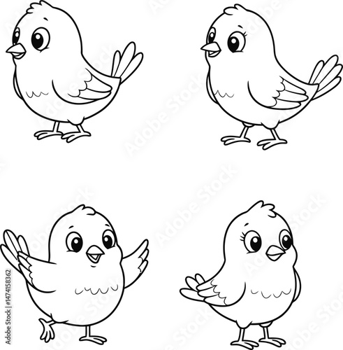 Cute Cartoon canary Birds in Various Poses