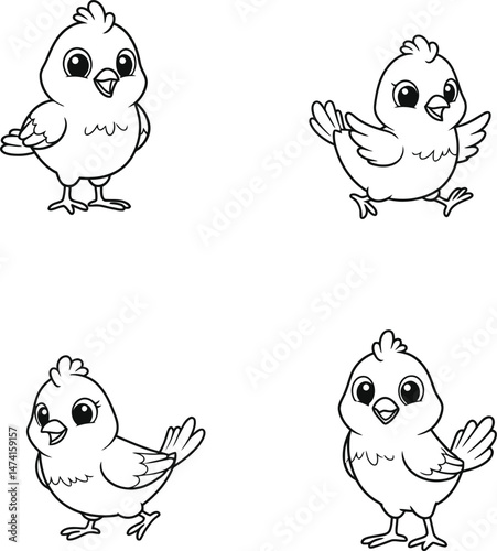 Cute Cartoon canary Birds in Various Poses