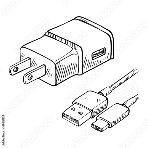 Charger Line Art and Sketch Drawing.eps