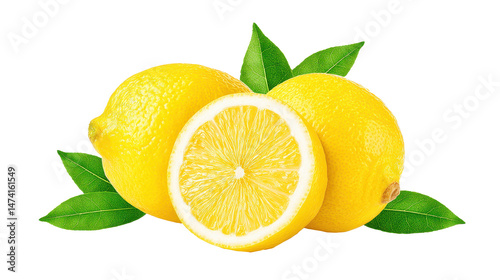 Wallpaper Mural Two fresh lemons with leaves resting on a white background bringing a touch of citrus brightness and flavor Torontodigital.ca