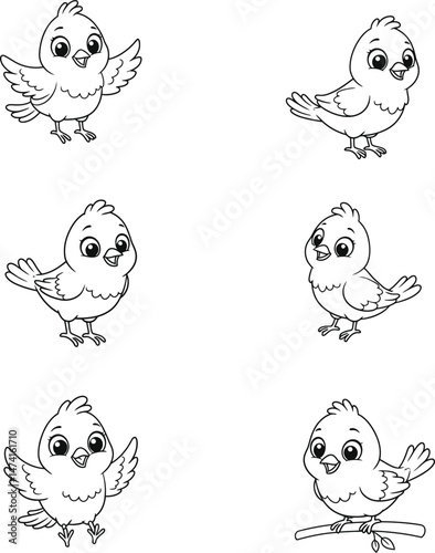 Cute Cartoon canary Birds in Various Poses