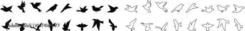 silhouette of flying birds with wide open wings vector art template designs icon set, Ink grunge birds afar brush hand drawn markers and crayons icons isolated on transparent background for mobile app