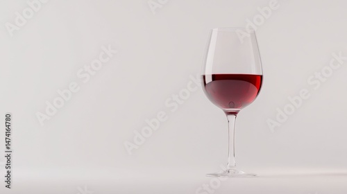 A single glass of red wine on a plain white background, showcasing the wine's rich color and the glass's elegant design.