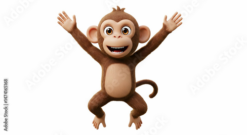Happy monkey character with arms up