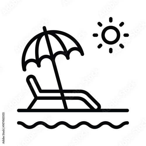 An umbrella on a beach under the sun, symbolizing vacation weather.