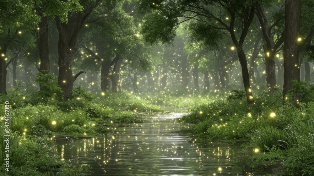 Fototapeta premium Discovering the Wonders of an Enchanted Forest in AI Video Games - A Whimsical and Immersive Fantasy World with Radiant Flora and Fantastical Creatures