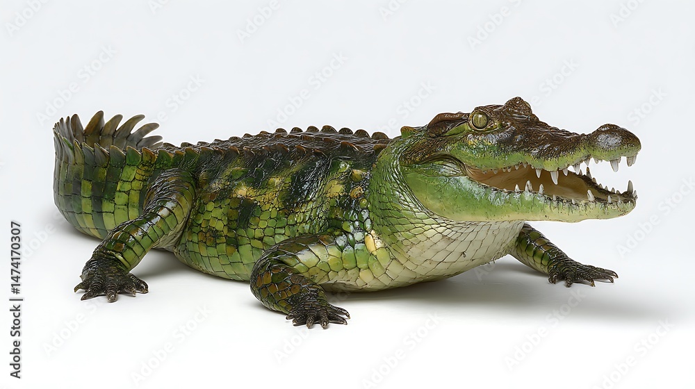 Naklejka premium Green Crocodile with Studio Shot, Reptile, and Wildlife.