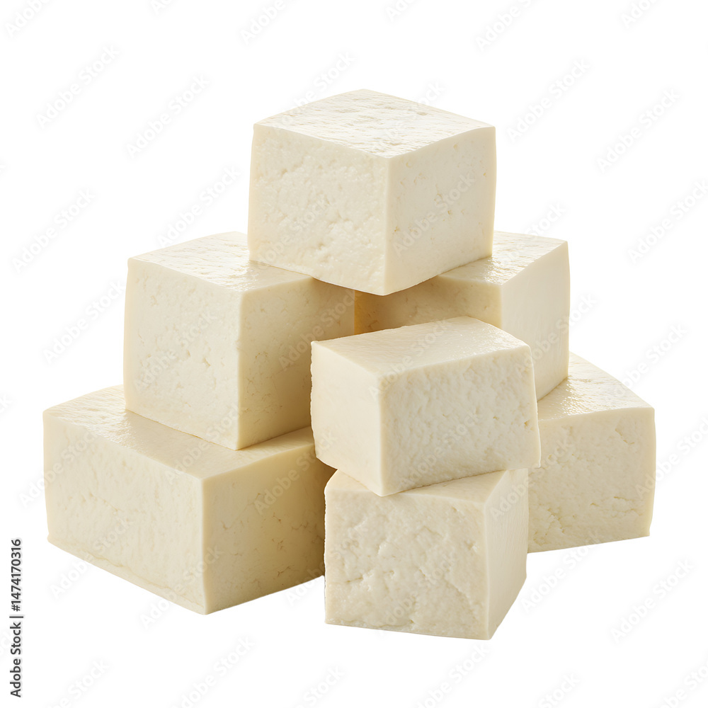 Arrangement of Tofu Cubes on White Surface in Studio Lighting Arrangement of Tofu Cubes on White Surface in Studio Lighting