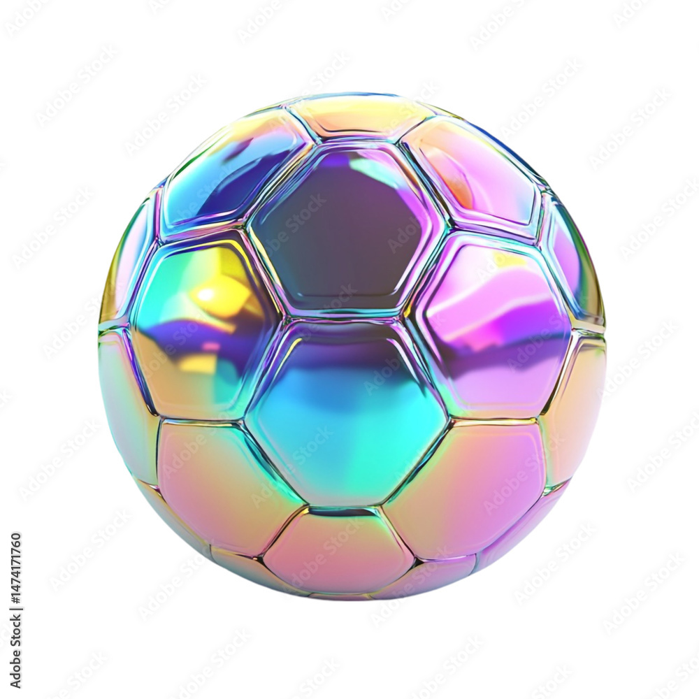 Naklejka premium Iridescent soccer ball hexagonal panels colorful design
