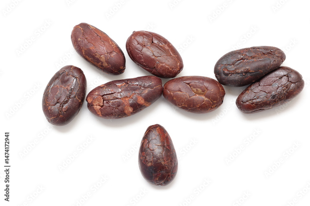 Obraz premium Brown cocoa beans on white background 