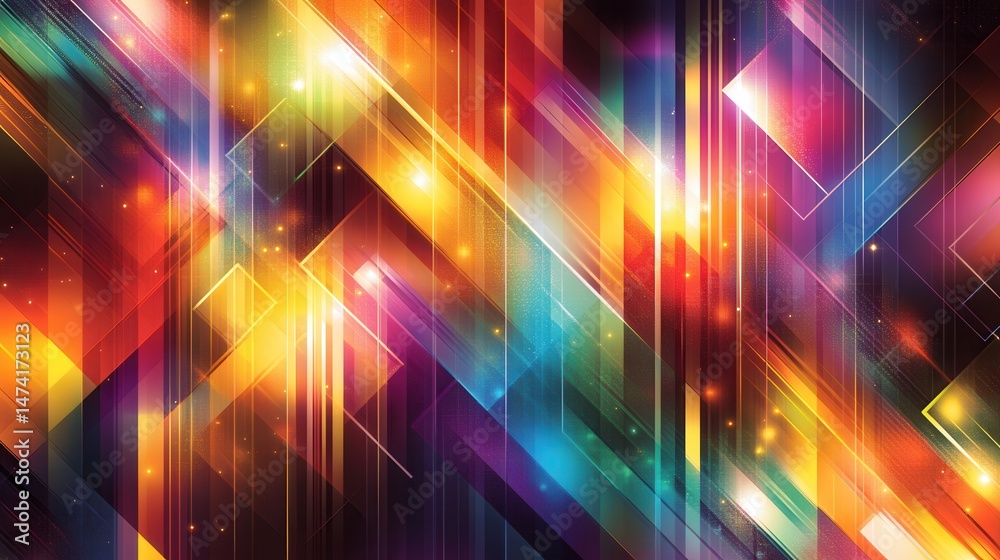 Fototapeta premium Vibrant, abstract design with colorful geometric shapes and lights