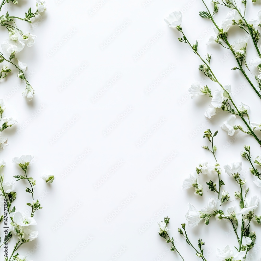 Naklejka premium Delicate white flowers frame a blank space (10)