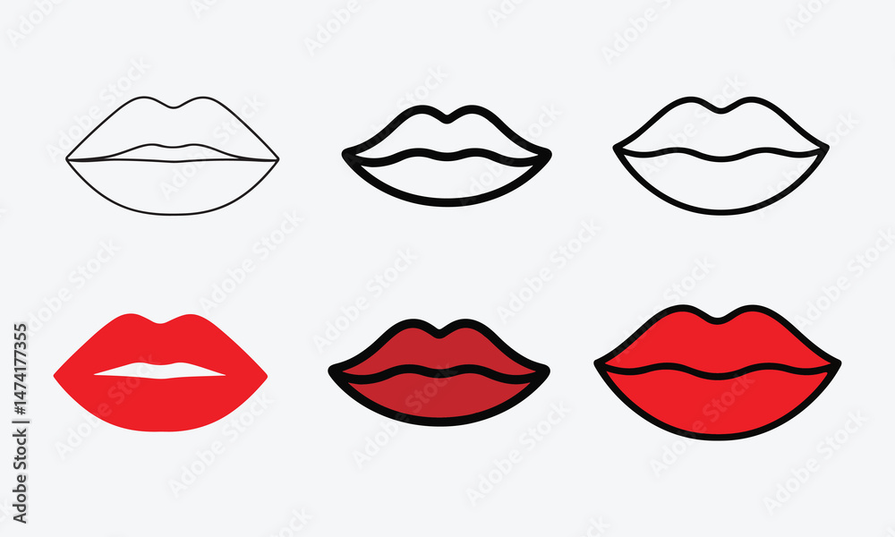 set of lips vector. Lips Icons Line and Colors Filled Vector Style on White Background set of lips vector. Lips Icons Line and Colors Filled Vector Style on White Background