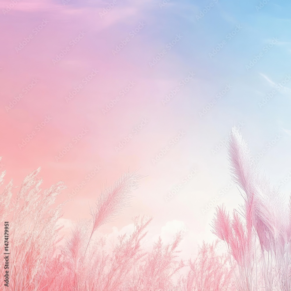 Obraz premium Pastel sunset with fluffy grass