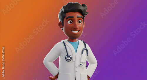 Male cartoon doctor on gradient background