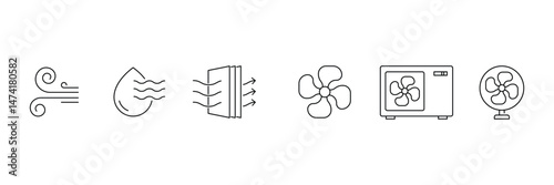Set of Air Conditioning Equipment icon collection. Containing ventilation, air conditioner, fan, wind, blow, oxygen, breathe symbol. Vector Illustration.