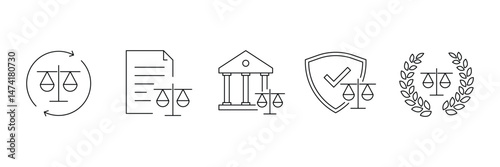 Set of Judgement icon collection. Investigation, law, judgment, criminal, authority, court legal symbol. Vector Illustration.