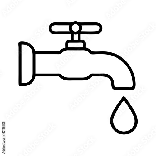 Minimalist water tap line drawing with a droplet below  