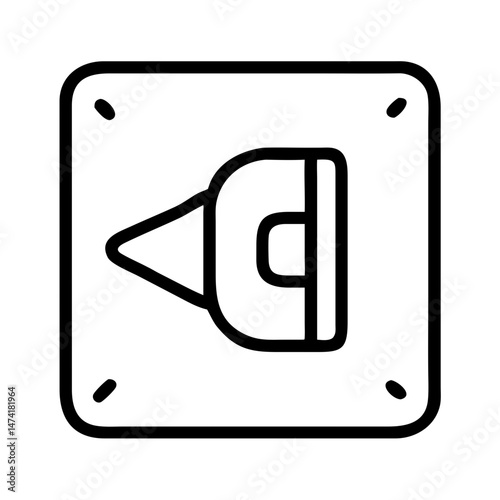 black and white icon of plumbing wall outlet or mounting flange with conical connector and square base, minimal outline water fixture symbol, isolated vector