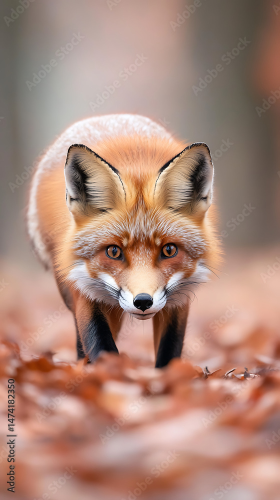 Obraz premium Red Fox Autumn Forest Portrait.