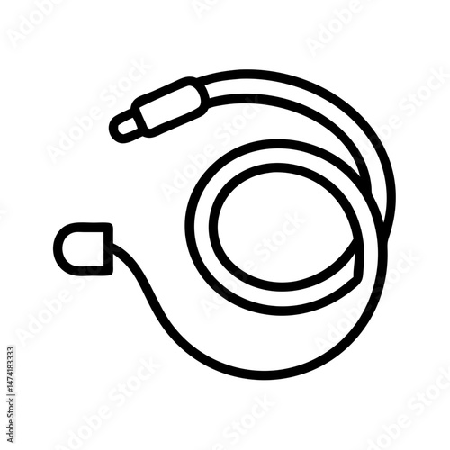 black and white icon of coiled flexible plumbing hose with connectors on both ends, minimal outline water supply accessory, isolated vector illustration