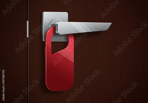 Minimalist hotel door with red do not disturb sign vector illustration