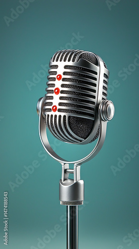 Retro microphone with teal background.