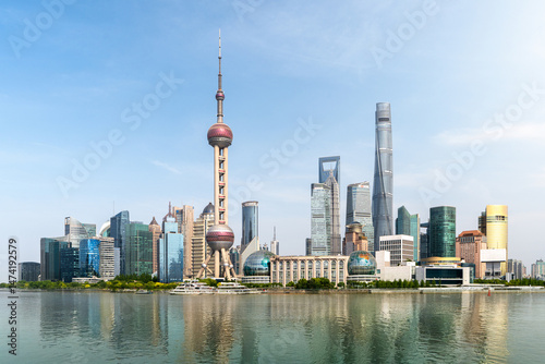 Shanghai Bund Lujiazui skyscraper cluster in day light photo