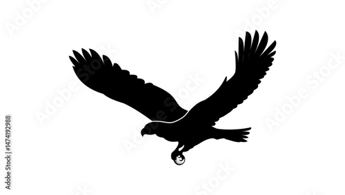 eagle with golf ball, black isolated silhouette