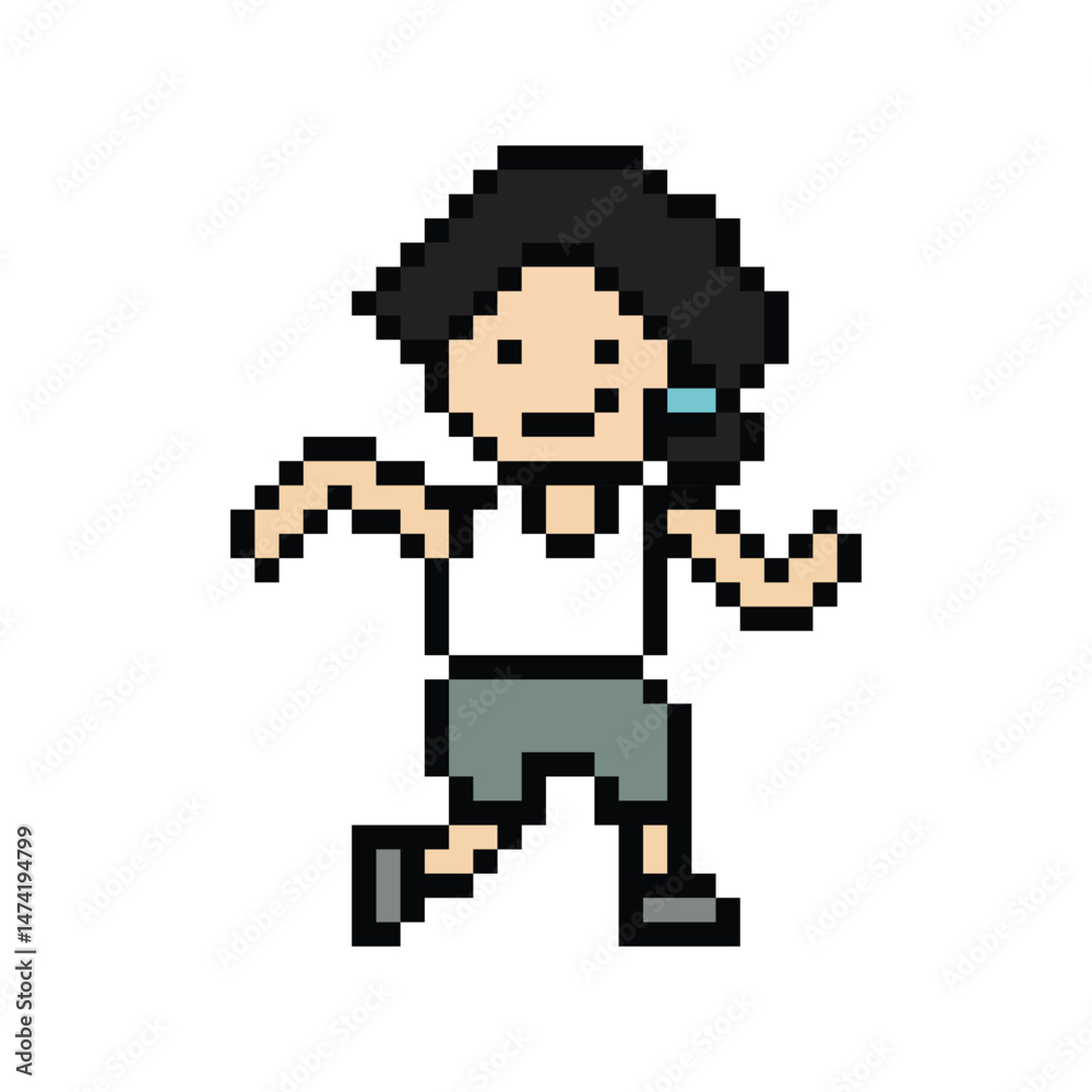Obraz premium Pixel cartoon run exercise cute cartoon 8bit character woman lady run running jog cardio lifestyle decoration life style 8 bit female jog marathon exercise game 8 bit game vector.