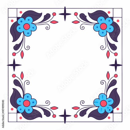 Floral Tile Corner Frame in Folk Style – SVG Decorative Border