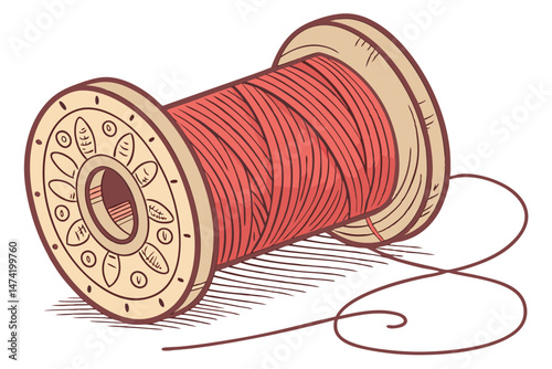 147 spool of vibrant red thread, thread reel, cotton thread, textile, craft, sewing, embroidery, needlework, high resolution, detailed, hyperrealistic