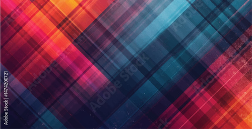 Abstract a vibrant background featuring a complex geometric pattern composed of overlapping triangle shapes and dynamic line stripes.
