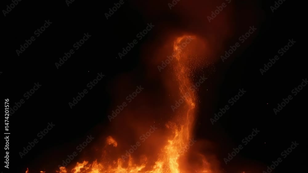 Erupting Flames and Flowing Fire Energy Slow Motion On Black Background Erupting Flames and Flowing Fire Energy Slow Motion On Black Background