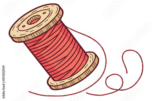 147 spool of vibrant red thread, thread reel, cotton thread, textile, craft, sewing, embroidery, needlework, high resolution, detailed, hyperrealistic