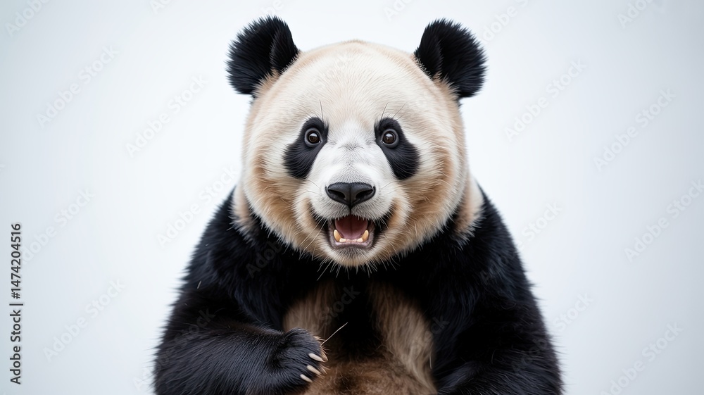 Fototapeta premium Shocked Surprised Panda Front View, Isolated on White Background, Cute and Expressive Animal Portrait