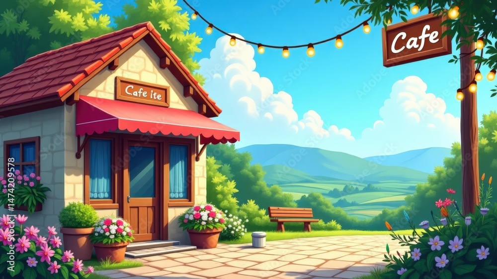 Fototapeta premium Charming outdoor cafe amidst beautiful scenery