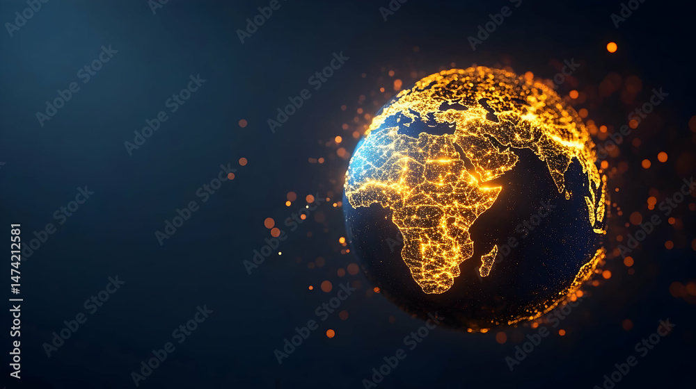 Obraz premium Glowing digital earth, continents outlined in light, dark background