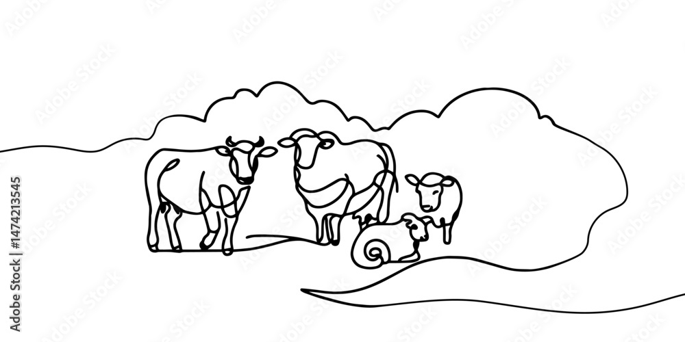 Fototapeta premium One continuous line drawing of Farmer activity. Agricultural concept. Doodle vector illustration in simple linear style.
