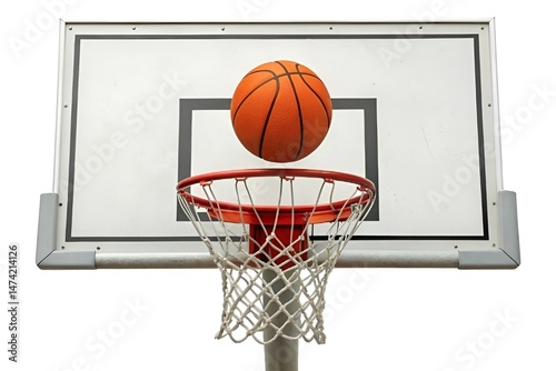 Simple Illustration of Basketball Hoop with Orange Ball on White Background