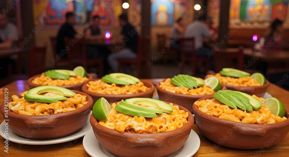 Fototapeta premium Macaroni and Cheese with Avocado and Lime