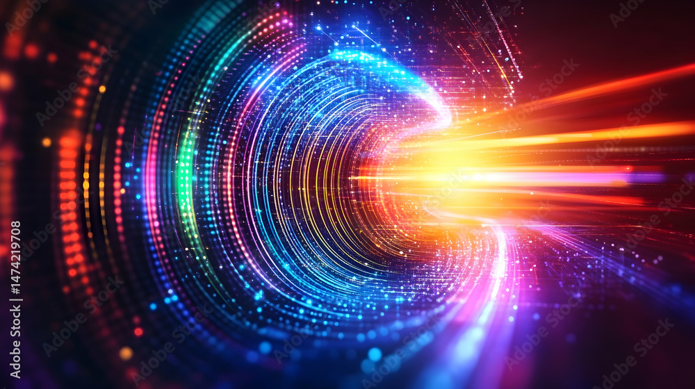 Fototapeta premium Vibrant, swirling light tunnel, radiating energy and speed