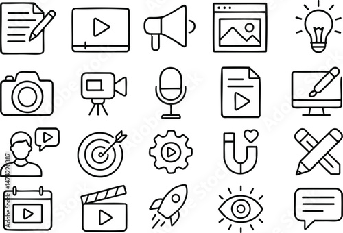 Vector art showing symbols of communication, social media, and technology, representing digital engagement and connection
