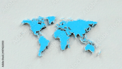 Abstract digital painting of a blue world map
