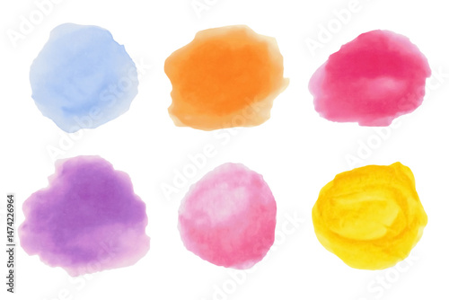 Watercolor Brush Strokes, stains, splashes, backgrounds. Set. Vector. Isolated. Orange, red, yellow, purple