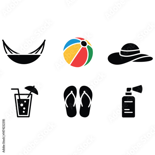 beach day elements vector bundle