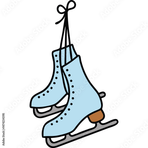 Ice skates hanging winter sport activity cartoon illustration vector