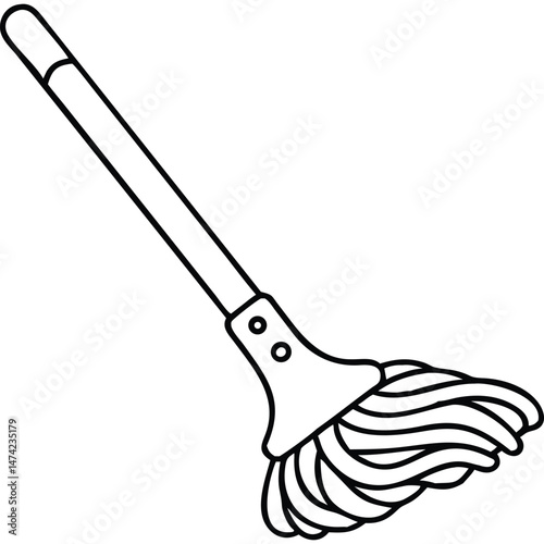 Mop Cleaning Tool Vector Illustration Black White Line Art