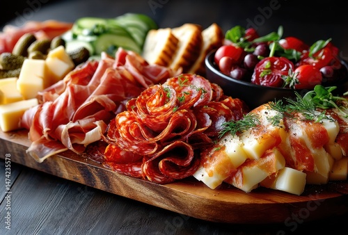 Gourmet Charcuterie Board Featuring Assorted Meats, Cheeses, Fresh Vegetables, and Colorful Fruits Perfect for Entertaining and Culinary Delights