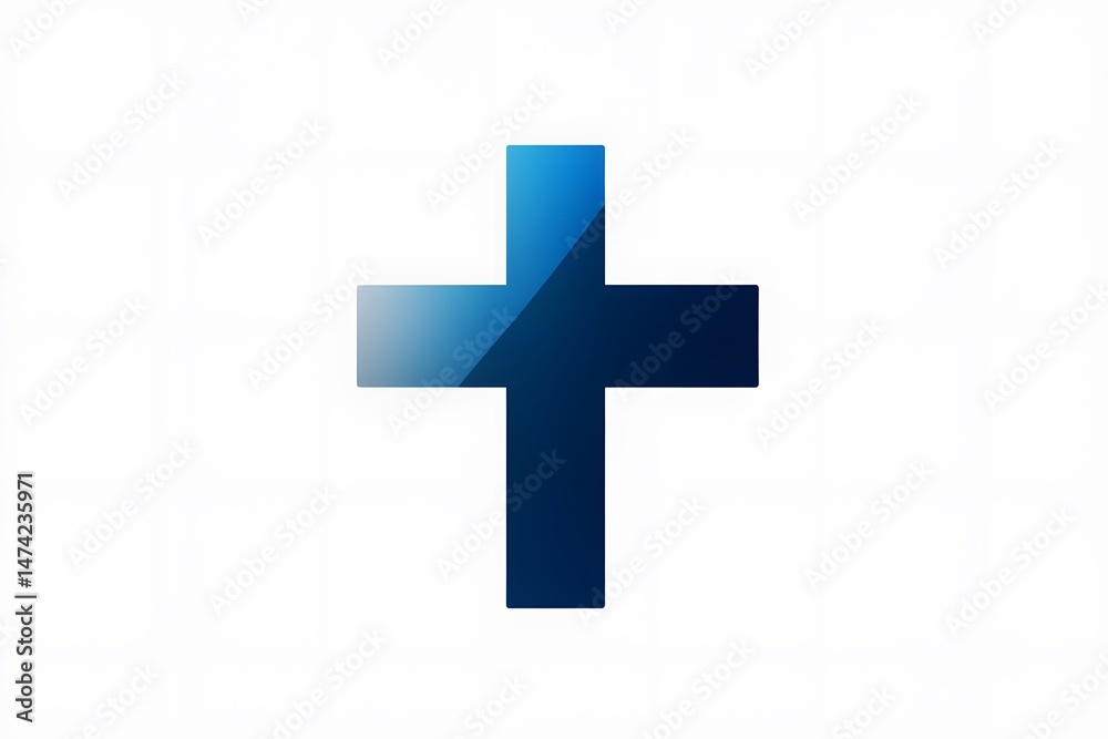 Obraz premium Simple blue cross icon with gradient effect symbolizing faith and spirituality